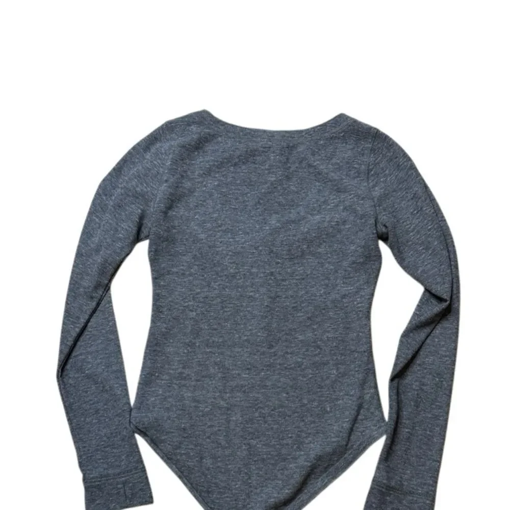 Free People Women's Medium Dylan Waffle Thermal Bodysuit Button Gray